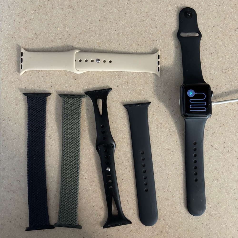 Apple Watch with Black, Ivory and Olive Bands - Multiple Silicone & Woven Straps